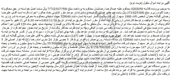 مزایده 1900 سهم از شرکت سلامت گستر اسوه