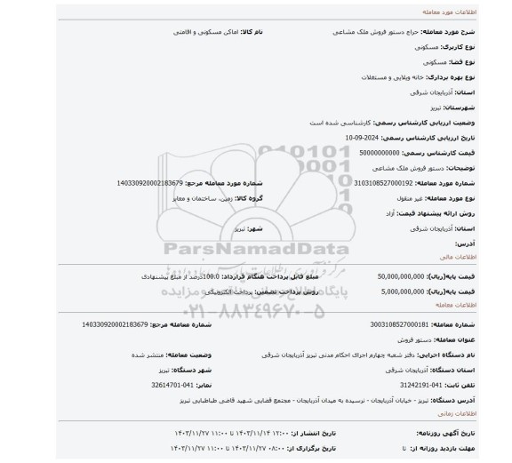 مزایده، دستور فروش ملک مشاعی