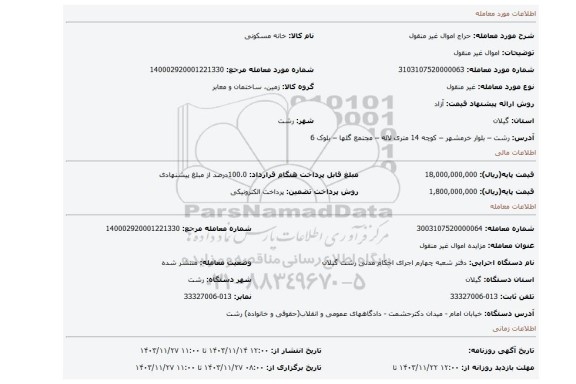 مزایده، اموال غیر منقول