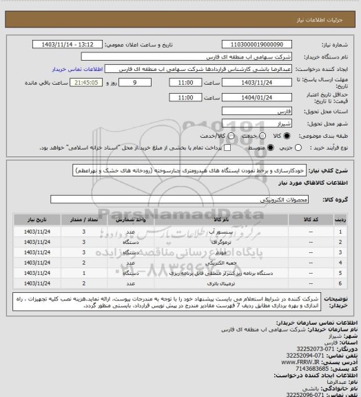 استعلام خودکارسازی و برخط نمودن ایستگاه های هیدرومتری چنارسوخته (رودخانه های خشک و نهراعظم)