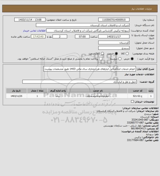 استعلام انجام خدمات انبارگردانی انبارهای طرح وجاری سال مالی 1403 طبق مشخصات پیوست