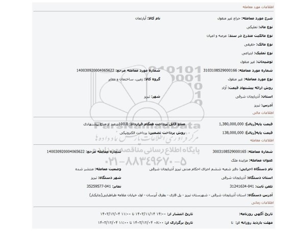 مزایده، غیر منقول