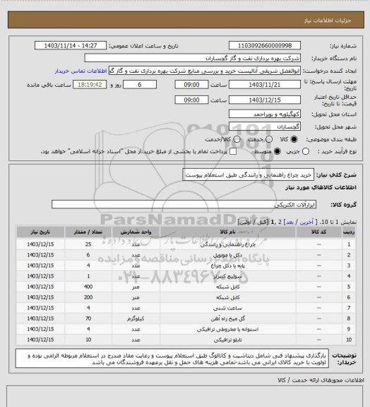 استعلام خرید چراغ راهنمایی و رانندگی طبق استعلام پیوست