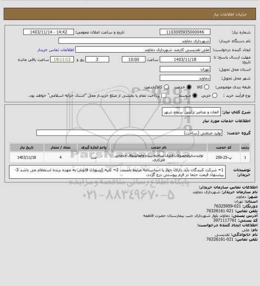 استعلام المان و عناصر تزئینی سطح شهر