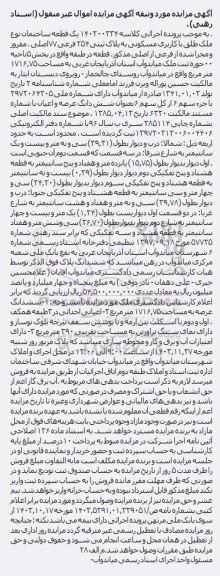 مزایده یک قطعه ساختمان با کاربری مسکونی به پلاک ثبتی 254 فرعی از 77 اصلی 
