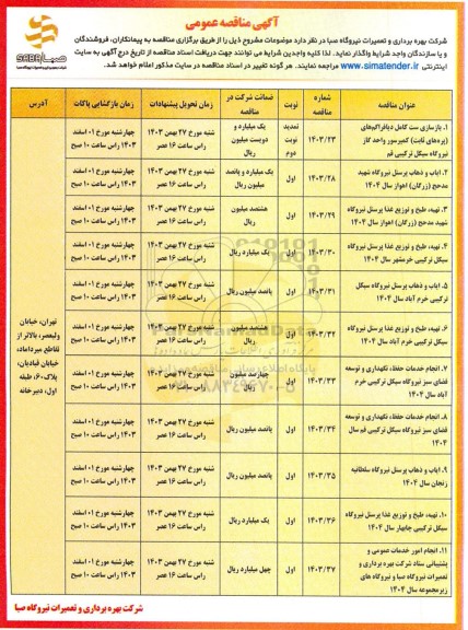 مناقصه بازسازی ست کامل دیافراگم های (پره های ثابت) کمپرسور.... 