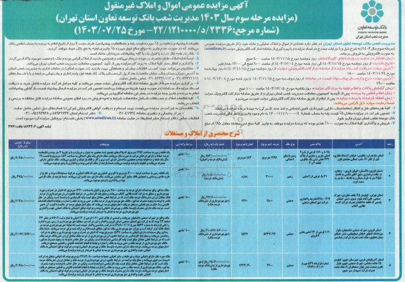 مزایده عمومی فروش اموال و املاک غیر منقول