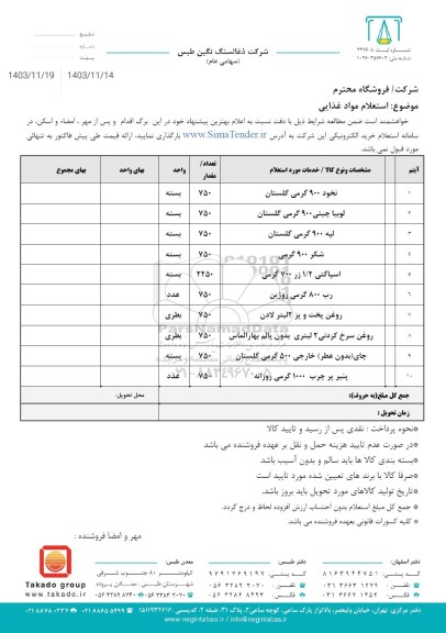 استعلام مواد غذایی