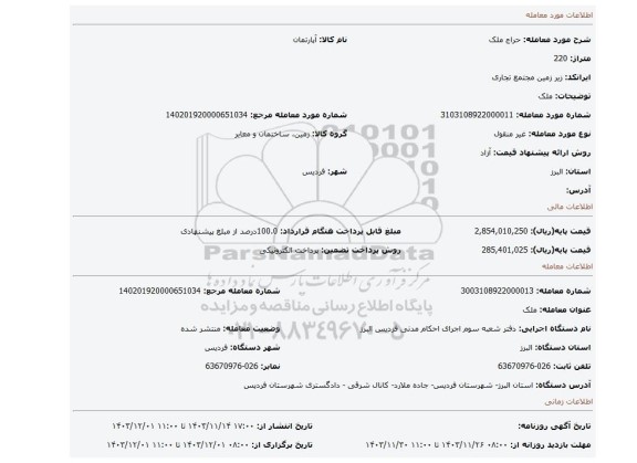 مزایده، ملک