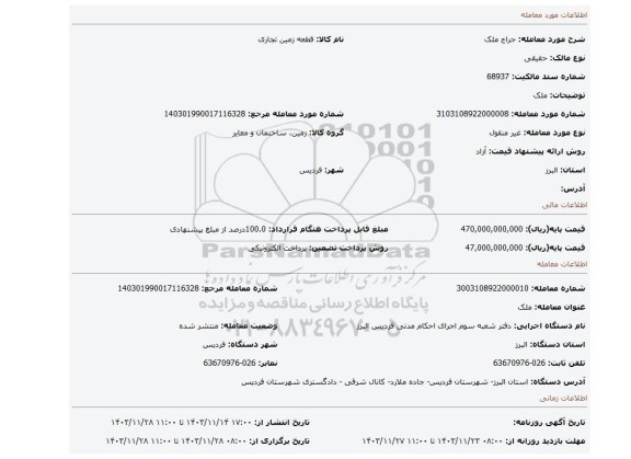 مزایده، ملک