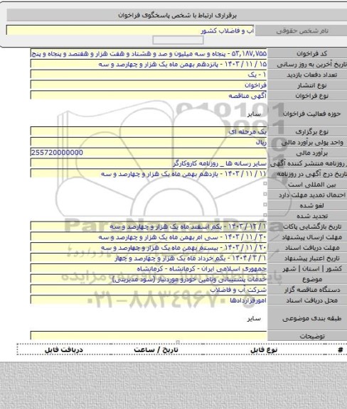 مناقصه, خدمات پشتیبانی وتامین خودرو موردنیاز (سود مدیریتی)