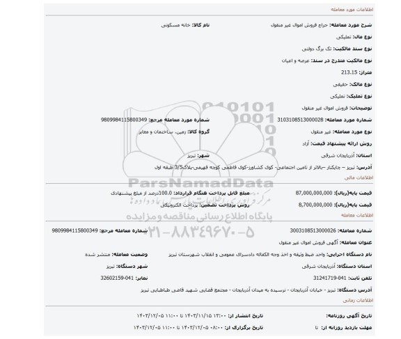 مزایده، فروش اموال غیر منقول