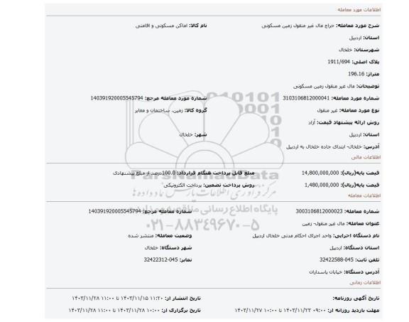 مزایده، مال غیر منقول زمین مسکونی