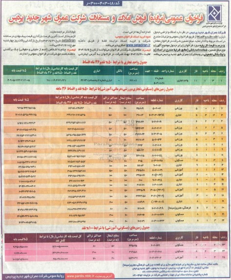 فراخوان عمومی مزایده فروش املاک و مستغلات