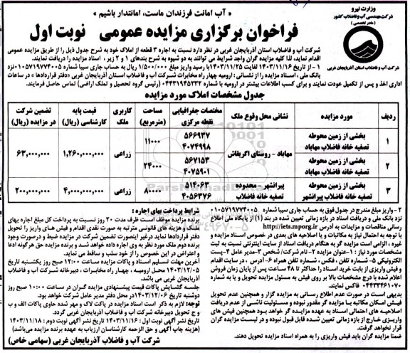 مزایده اجاره 3 قطعه از املاک