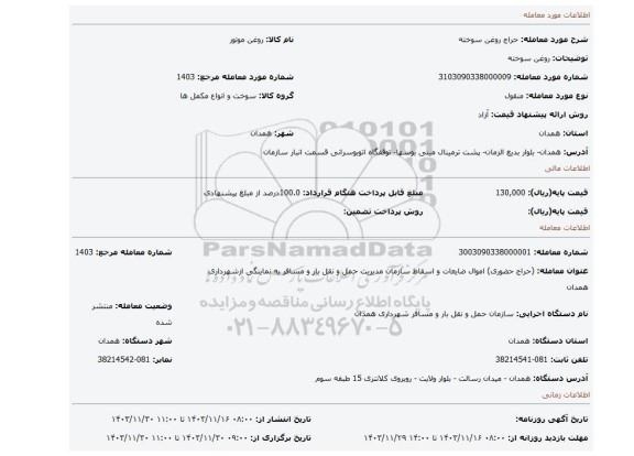 مزایده، روغن سوخته