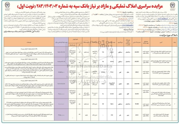 مزایده فروش املاک و مستغلات 