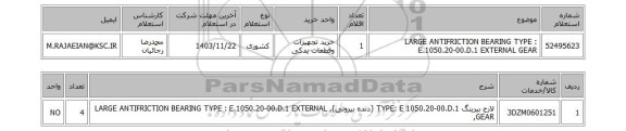 استعلام LARGE ANTIFRICTION BEARING TYPE : E.1050.20-00.D.1 EXTERNAL GEAR