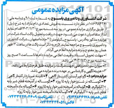 مزایده فروش تعدادی دام مازاد
