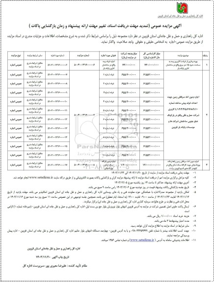 مزایده عمومی بهره برداری از غرفه با کاربری بیمه به مساحت حدود 15 مترمربع .. - تمدید