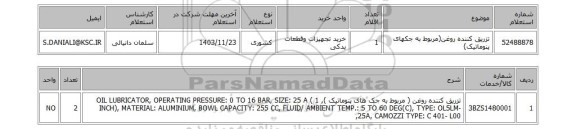 استعلام تزریق کننده روغن(مربوط به جکهای پنوماتیک)