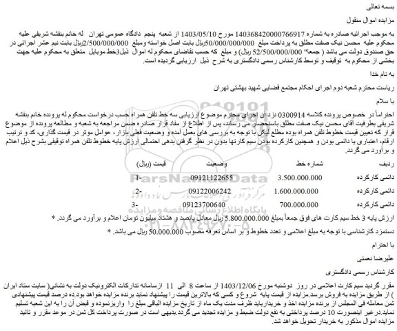 مزایده خط دائمی کارکرده