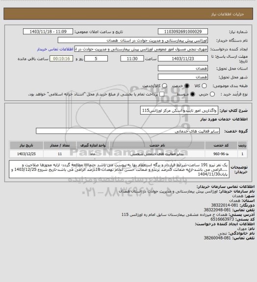استعلام واگذاریی امور تایپ و اسکن مرکز اورژانس115