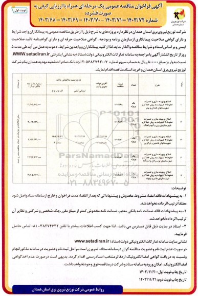 مناقصه اصلاح و بهینه سازی و تعمیرات خطوط