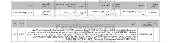 استعلام سیم بکسل مغزفولادی قطر 22