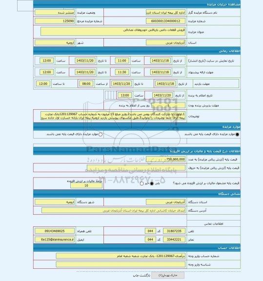 مزایده ، فروش قطعات داغی بازیافتی خودروهای تصادفی
