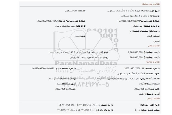 مزایده، 3 دانگ از 6 دانگ منزل مسکونی