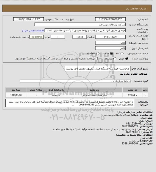 استعلام درخواست خرید سه دستگاه مینی کامپیوتر مطابق فایل پیوست
