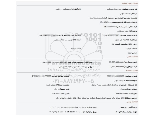 مزایده، منزل مسکونی