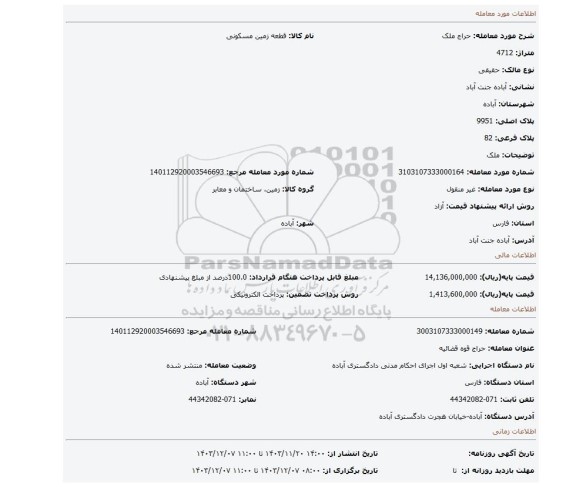 مزایده، ملک