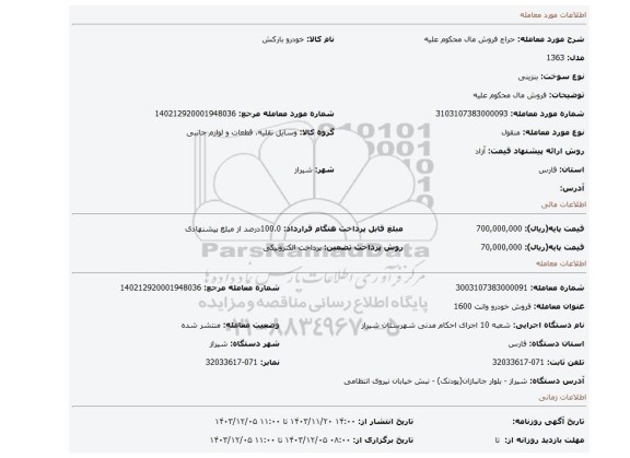 مزایده، فروش مال محکوم علیه