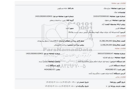 مزایده، ملک