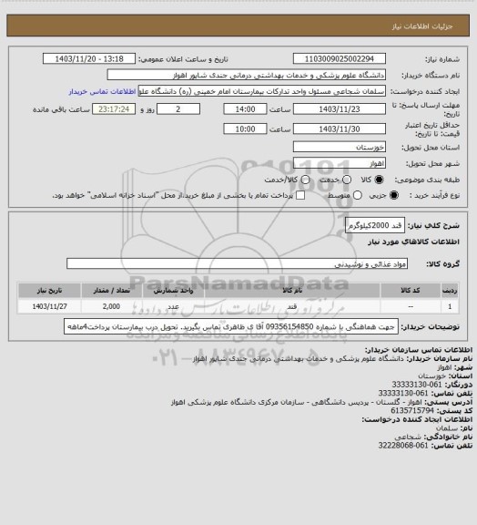 استعلام قند                  2000کیلوگرم
