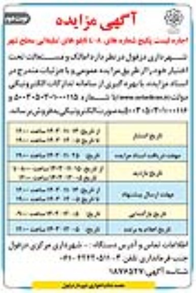 آگهی مزایده اجاره لیست پکیج شماره های 8-4 تابلوهای تبلیغاتی نوبت دوم