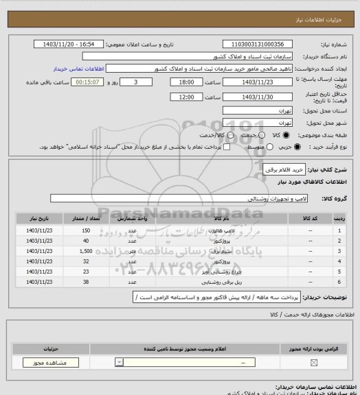 استعلام خرید اقلام برقی