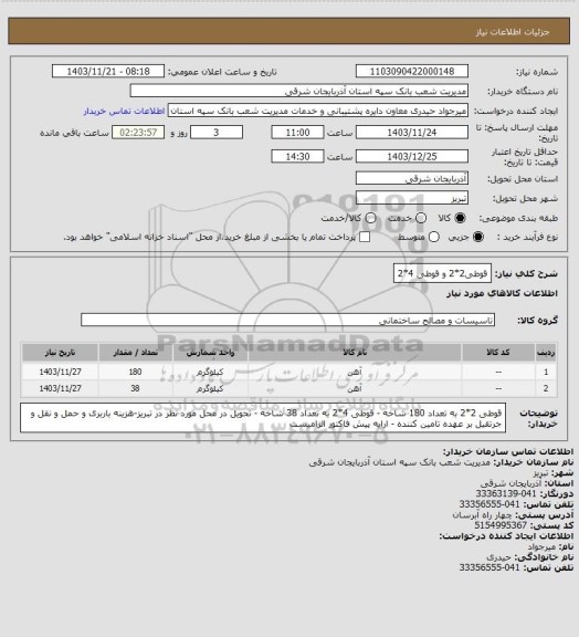 استعلام قوطی2*2 و قوطی 4*2