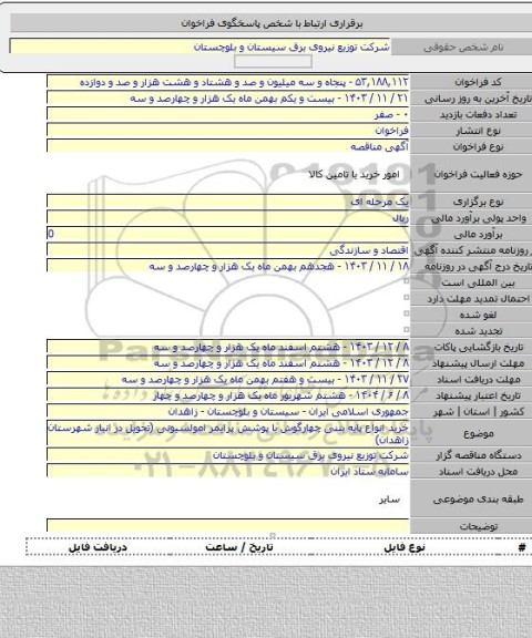 مناقصه, خرید انواع پایه بتنی چهارگوش با پوشش پرایمر امولسیونی (تحویل در انبار شهرستان زاهدان)