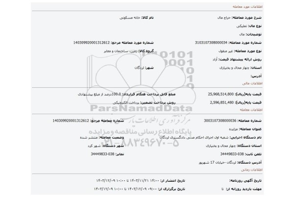 مزایده، مال