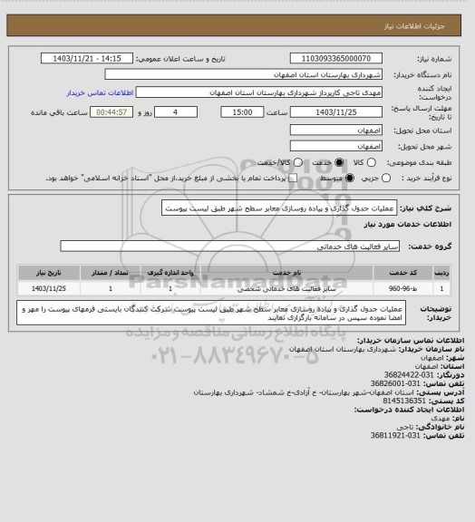 استعلام  عملیات جدول گذاری و پیاده روسازی معابر سطح شهر طبق لیست پیوست