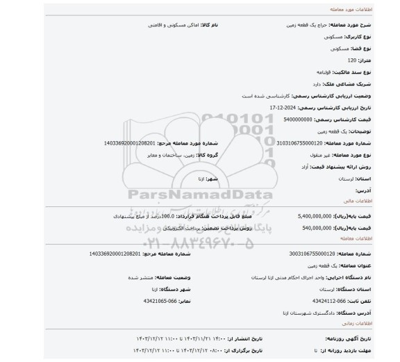مزایده، یک قظعه زمین