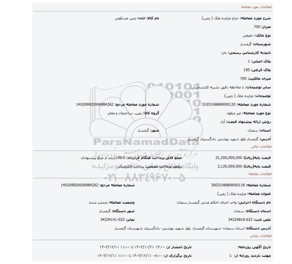 مزایده، مزایده ملک ( زمین)