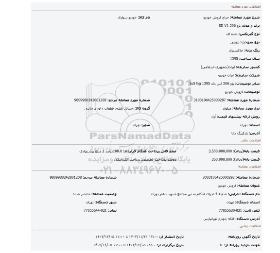 مزایده، فروش خودرو