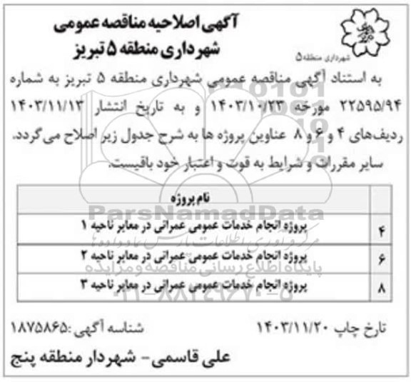 مناقصه پروژه آسفالت اساسی دستی در معابر ناحیه یک .... اصلاحیه