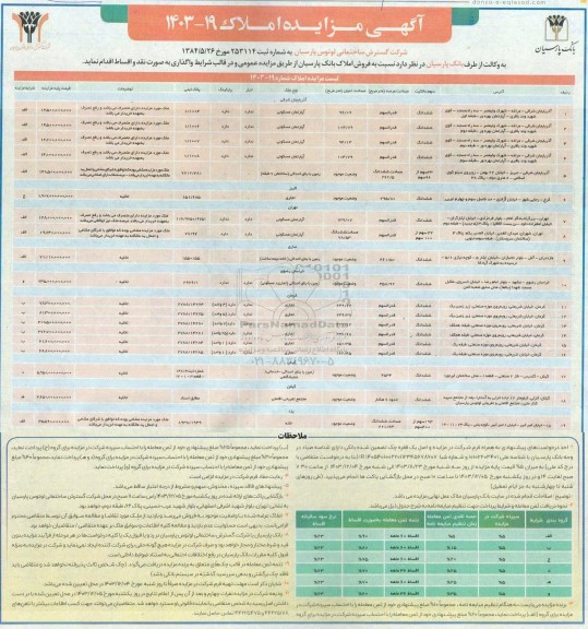 مزایده فروش املاک