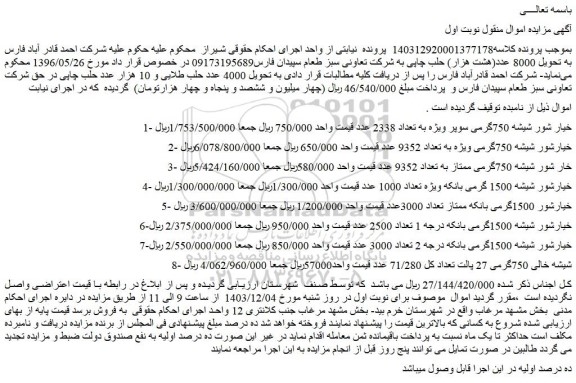 مزایده خیار شور شیشه 750گرمی سوپر ویژه به تعداد 2338 عدد و...