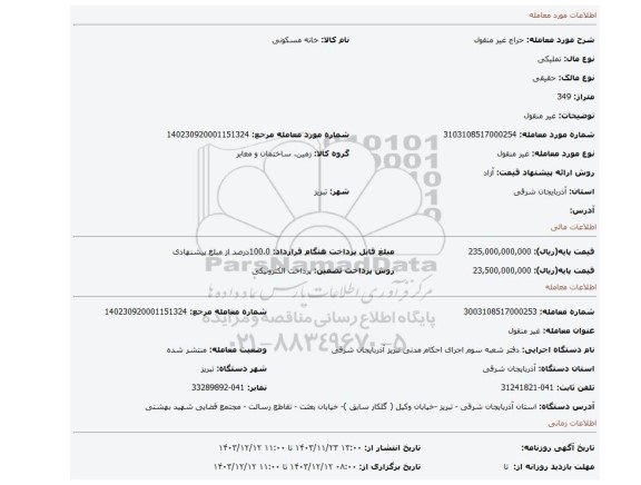 مزایده، غیر منقول